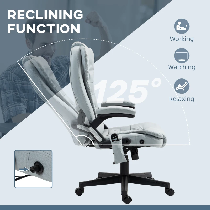 Vinsetto 6 Point Vibrating Massage Office Chair with Heat, Microfiber Massage Desk Chair with Reclining Backrest, Light Gray