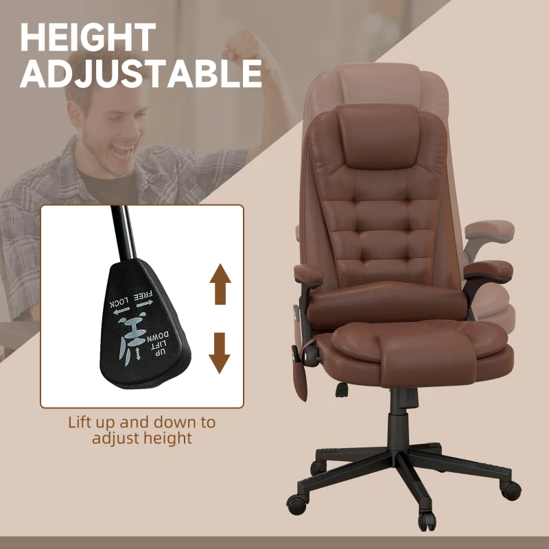 HOMCOM Massage Office Chair, Heated Reclining Computer Chair with 6 Vibration Points, Armrest and Remote, Brown