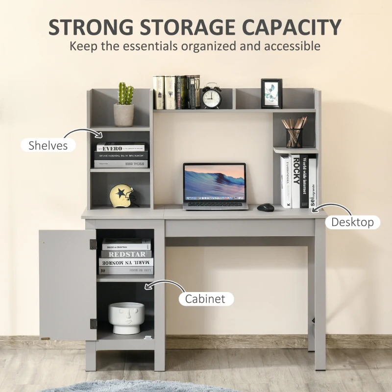 HOMCOM Computer Desk W/ Hutch, Home Office Desk W/ Storage Cabinet, Light Grey