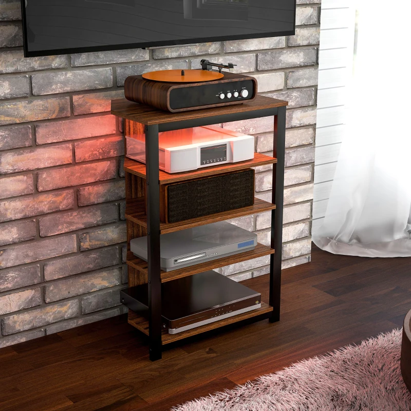HOMCOM TV Stand for TVs up to 29", Entertainment Center with 4-Tier Storage Shelves and LED Lights for Living Room