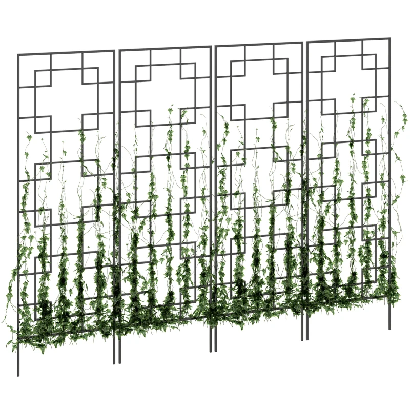 Outsunny 4 Pack Garden Trellis for Climbing Plants, Outdoor Metal Grid Panels for Roses, Vine Flower, Cucumber, Clematis, 72" Tall