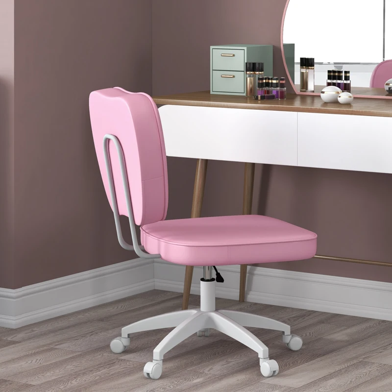 Vinsetto Vanity Office Chair, PU Leather Computer Chair for Home, with Adjustable Height, Armless, Swivel Wheels, Pink