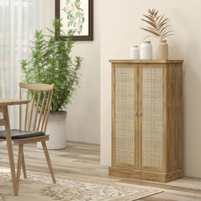 HOMCOM 41" Rattan Kitchen Storage Cabinet, Food Pantry Cabinet with 5-Tier Shelf, 12 Spice Racks, Adjustable Shelves, Natural