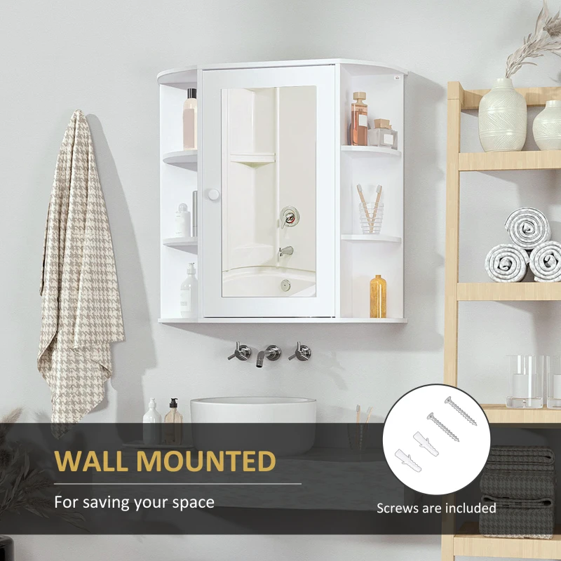 HOMCOM Bathroom Medicine Cabinet with Mirror, Bathroom Mirror Cabinet, Wall Mount Mirror Medicine Cabinet with Multiple Storage Shelves, White