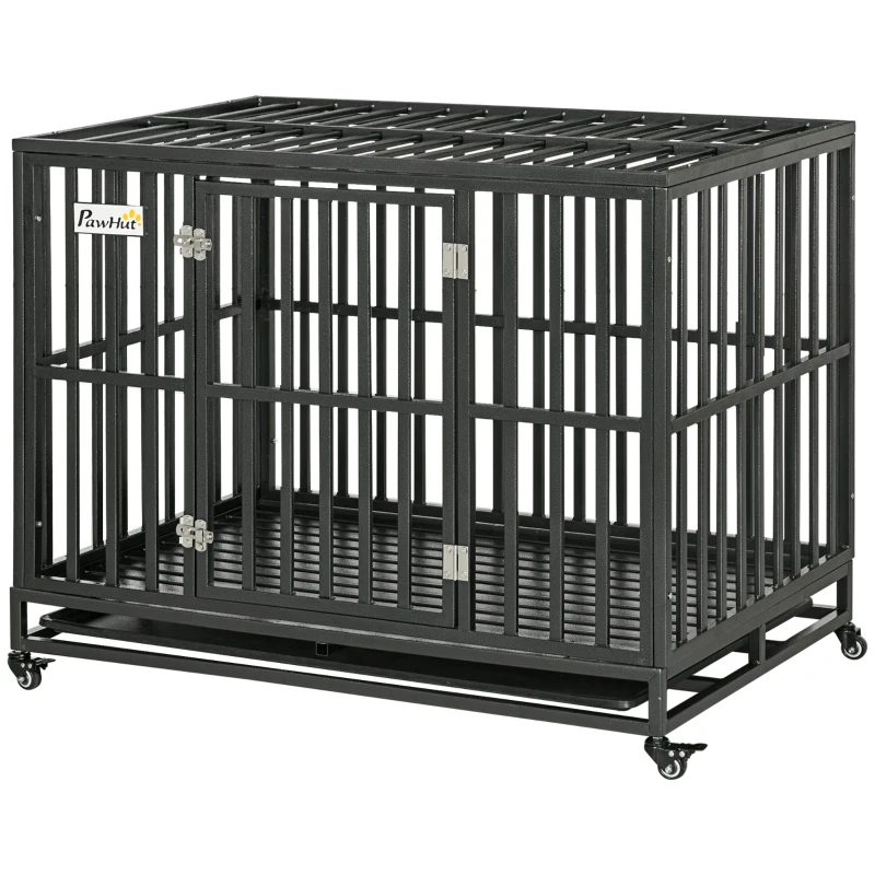 PawHut 44'' Strong Pet Dog Crate Mobility Cage w/ Playpen Metal & Removeable Tray