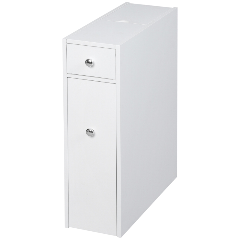 HOMCOM Bathroom Floor Organizer Free Standing Space Saving Narrow Storage Cabinet Bath Toilet Paper Holder with Drawers White