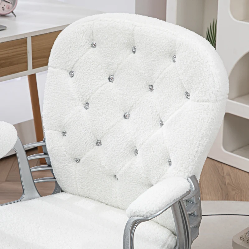 Vinsetto Button Tufted Desk Chair, Home Office Chair with Padded Armrests, Adjustable Height and Swivel Wheels, White