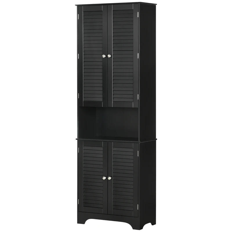 HOMCOM Tall Narrow Bathroom Storage Cabinet with Doors and Shelf Adjustability, Freestanding Linen Cabinet with 2 Cabinets and Countertop, Black