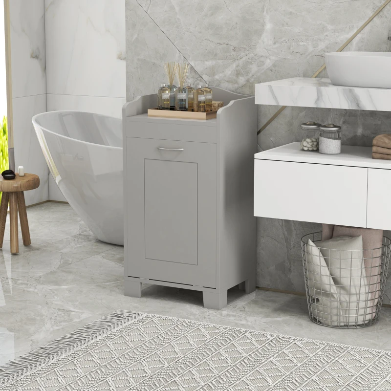 HOMCOM Tilt-out Laundry Storage Cabinet with Tabletop and Compartment Hamper, Gray