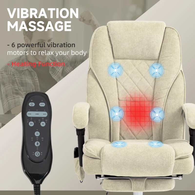 Vinsetto Massage Office Chair, Heated Reclining Computer Chair with Adjustable Height and Footrest, Beige