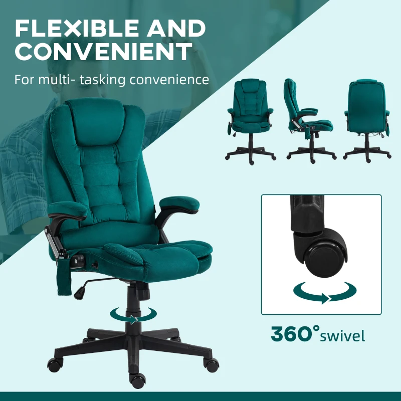 Vinsetto 6 Point Executive Office Chair with Heat, Velvet High Back Vibrating Massage Office Chair, Dark Green