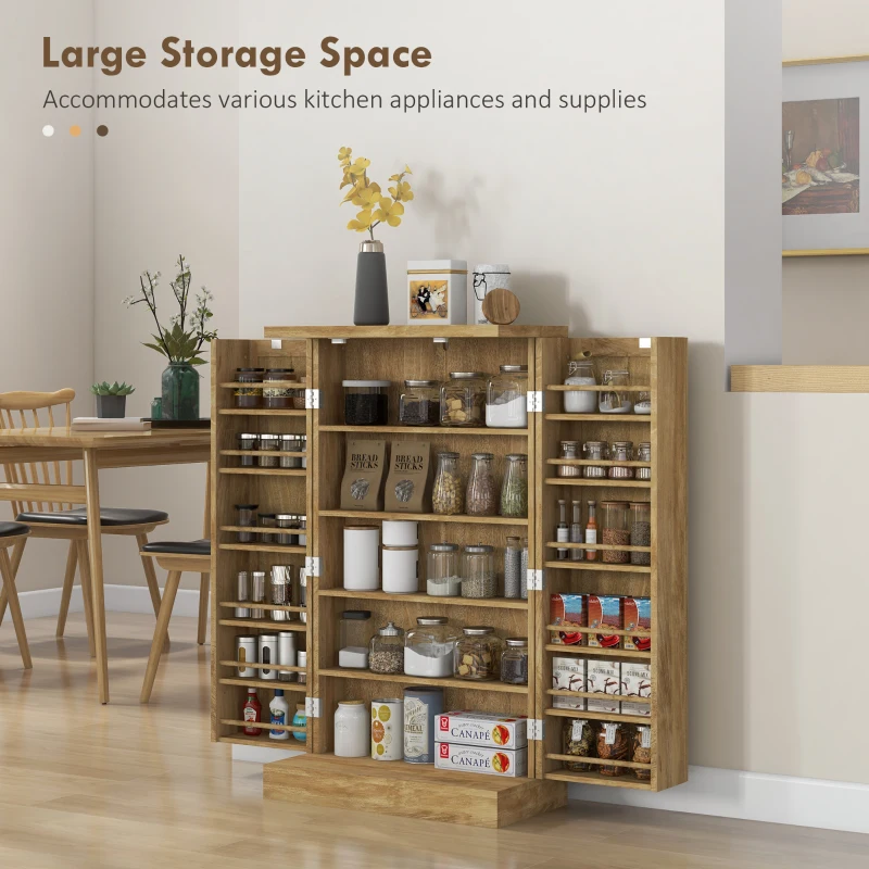 HOMCOM 41" Rattan Kitchen Storage Cabinet, Food Pantry Cabinet with 5-Tier Shelf, 12 Spice Racks, Adjustable Shelves, Natural