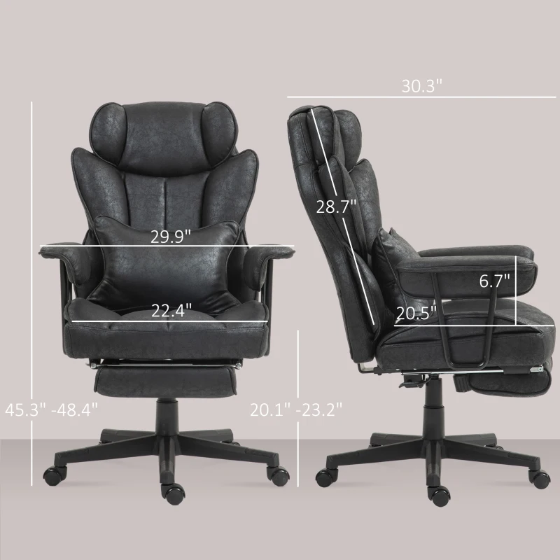 HOMCOM 396lbs. Big and Tall Office Chair, Executive Office Chair with Footrest, Lumbar Support, and Reclining Function, Black