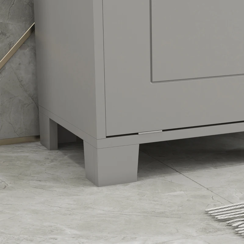 HOMCOM Tilt-out Laundry Storage Cabinet with Tabletop and Compartment Hamper, Gray