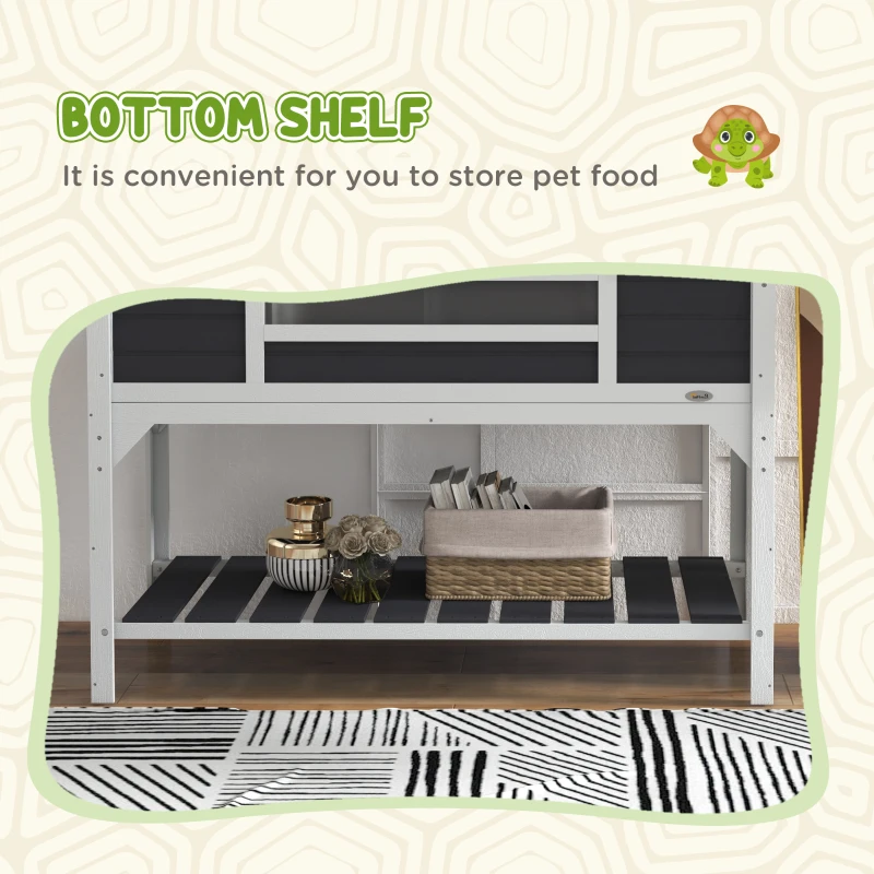PawHut Tortoise Enclosure Tortoise House with Adjustable Lamp Holder Storage Shelf, Dual Main Houses, Openable Lid, Gray