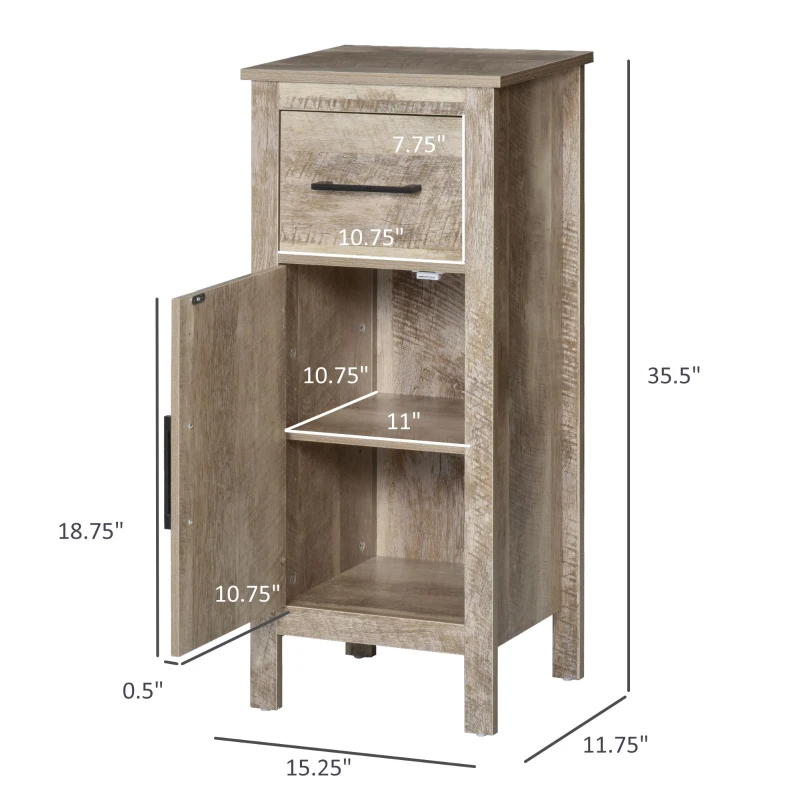 kleankin Bathroom Floor Cabinet Storage with Drawer and Adjustable Shelf for Entryway or Living Room, Barnwood