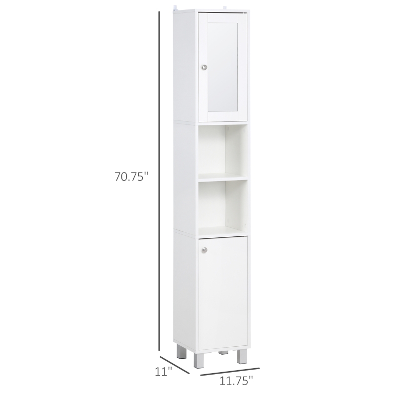 kleankin Tall Bathroom Storage Cabinet with Mirror, Wooden Freestanding Tower Cabinet with Adjustable Shelves for Bathroom or Living Room, White