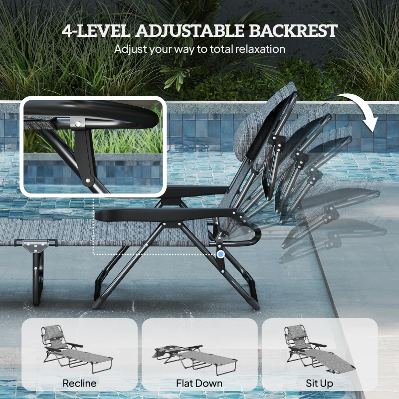 Outsunny Folding Lounge Chair w/ Reclining Back, Mixed Grey