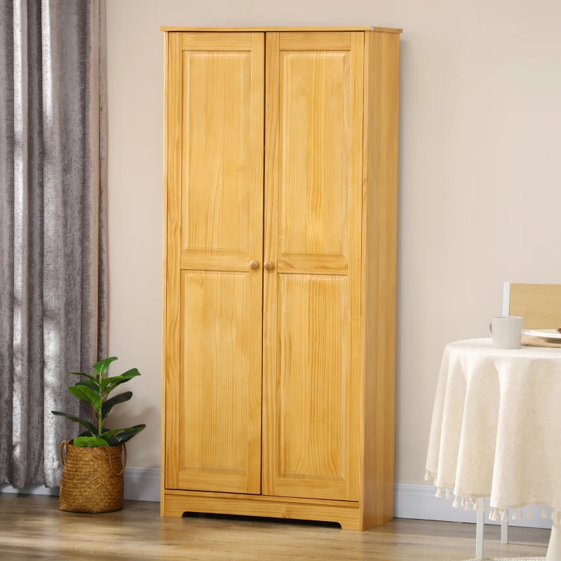 HOMCOM 67" Pinewood Kitchen Pantry Storage Cabinet, Freestanding Cabinets with Doors and Shelves, Dining Room
