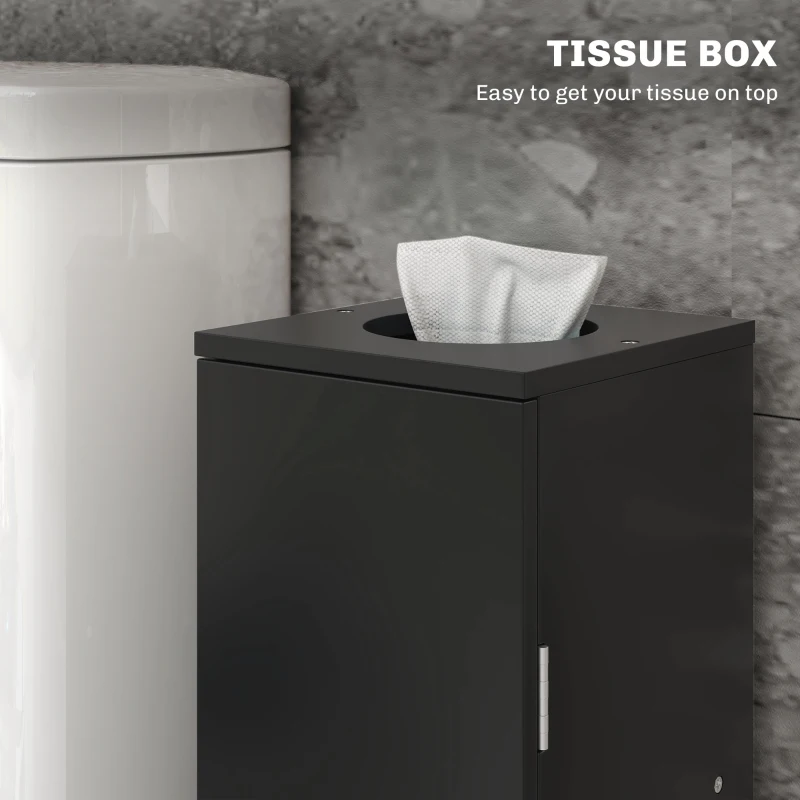 HOMCOM Small Toilet Paper Cabinet, Bathroom Corner Cabinet with Doors and Shelves for Paper Shampoo, Black