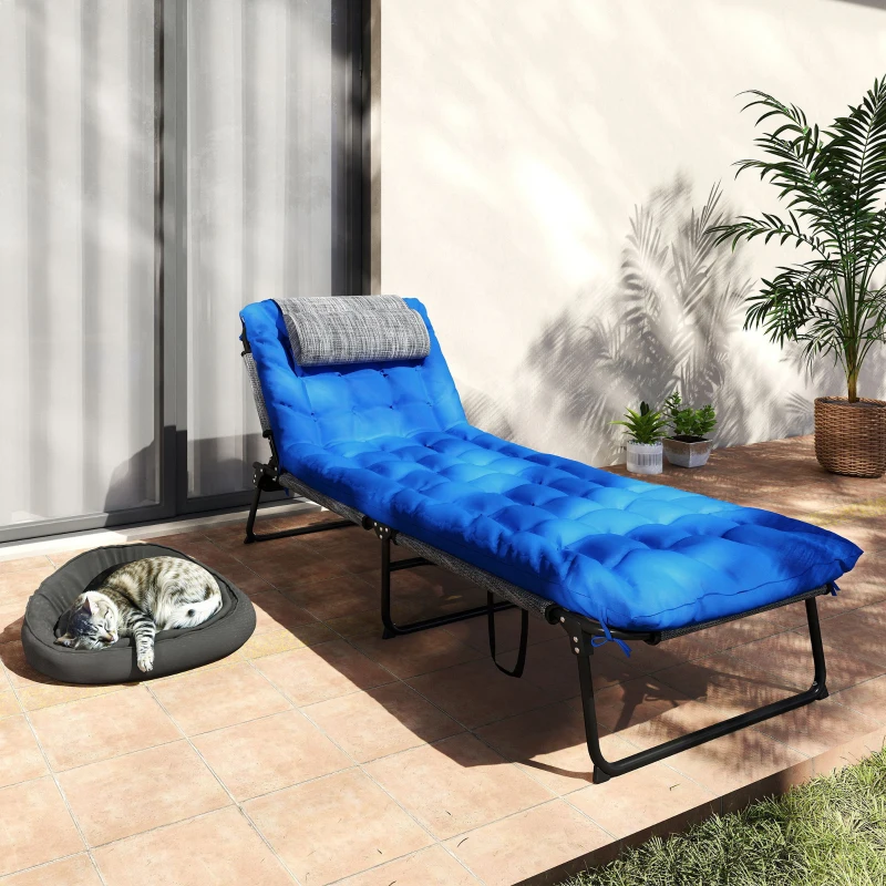 Outsunny Folding Lounge Chair with 4-level Reclining Back & Cushion, Blue