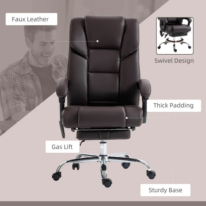 Vinsetto 6 Point Vibration Massage Office Chair with Heat, PU Leather Computer Chair with Adjustable Height Reclining Back, Brown