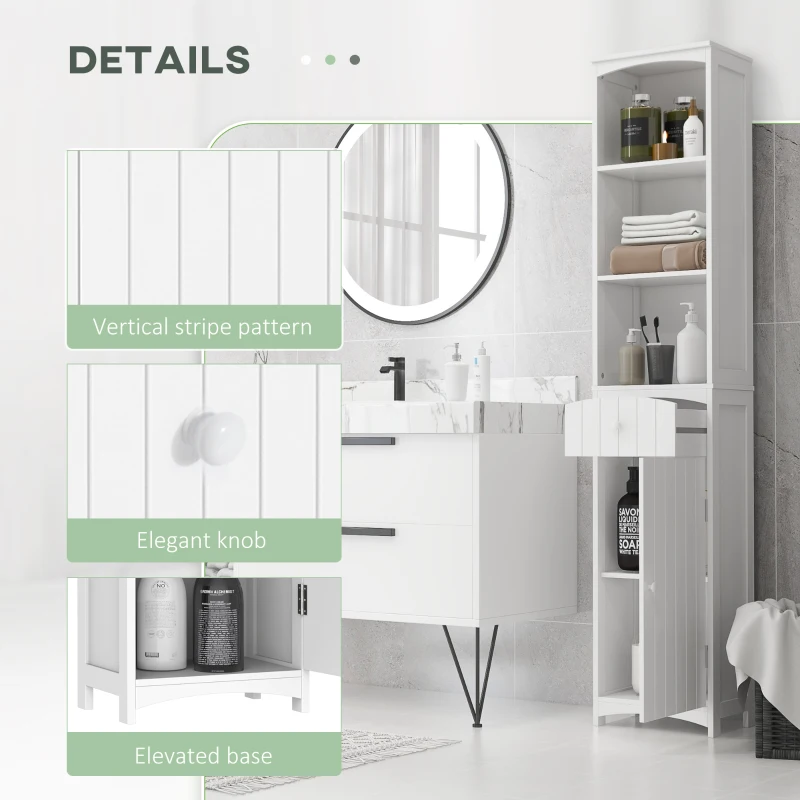 HOMCOM Bathroom Storage Cabinet, Free Standing Bathroom Storage Unit, Tall Linen Tower with 3-Tier Shelves and Drawer, White
