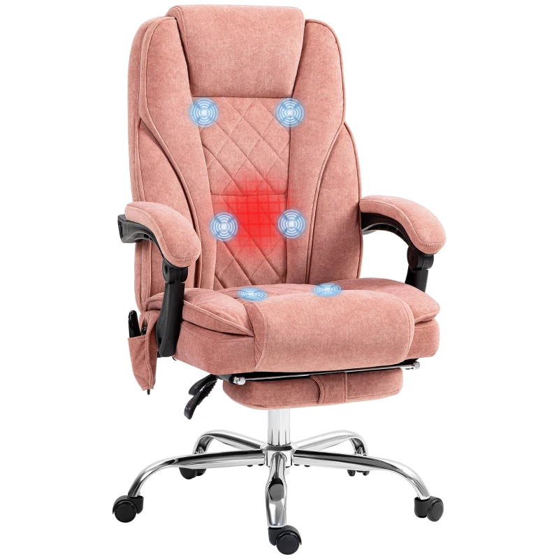 Vinsetto Massage Office Chair, Heated Reclining Computer Chair with Adjustable Height and Footrest, Pink