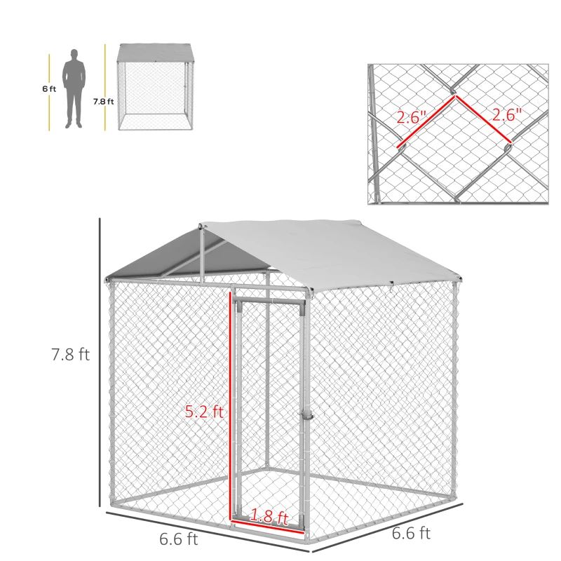 PawHut 6.6' x 6.6' x 7.8' Dog Kennel Outdoor for Small Medium Dogs with Waterproof Roof, Silver