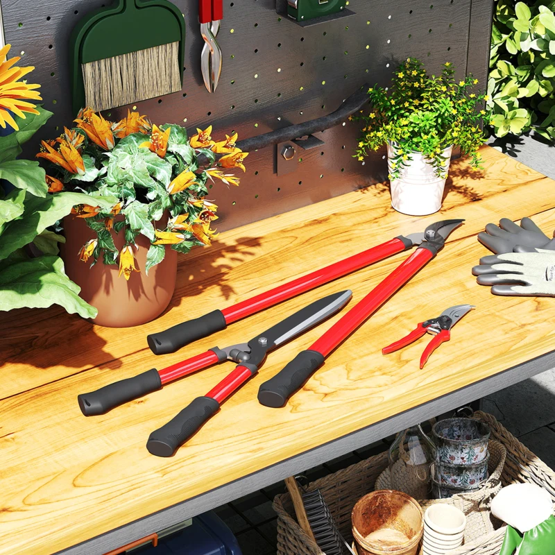 Outsunny 3 Pcs Pruning Shears Set with Hedge Shears, Lopper and Garden Secateurs, Garden Scissors Pruners for Gardening