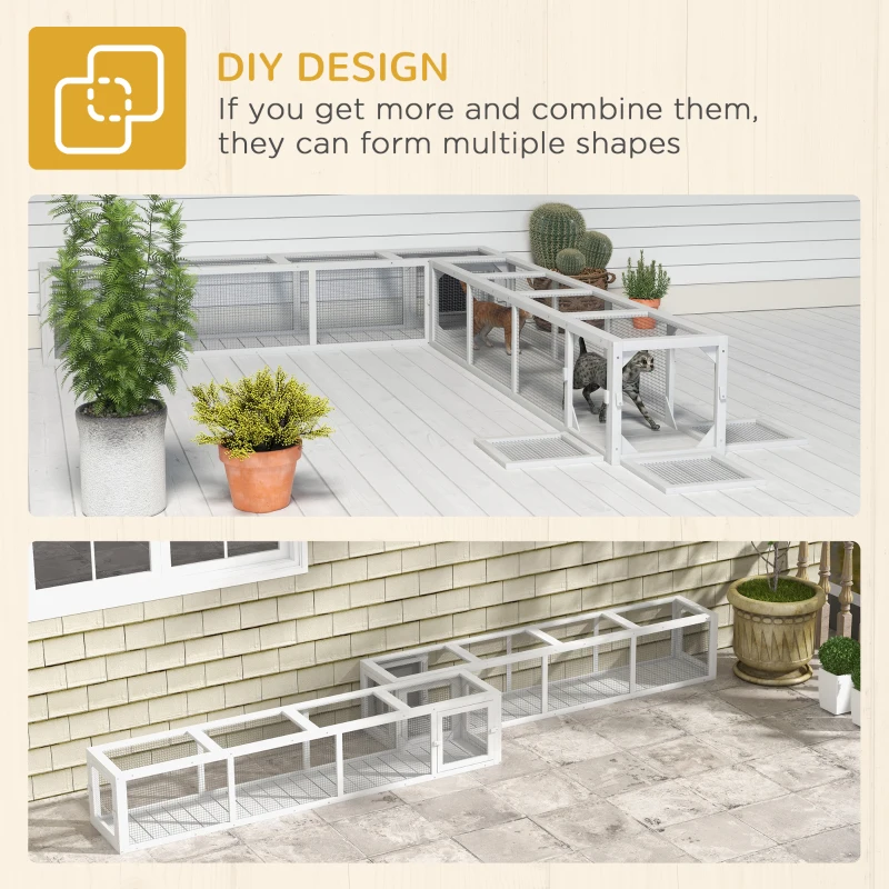 PawHut Wooden Cat Run with Weather Protection, Connecting Inside and Outside, 79"L x 15"W x 15"H, White