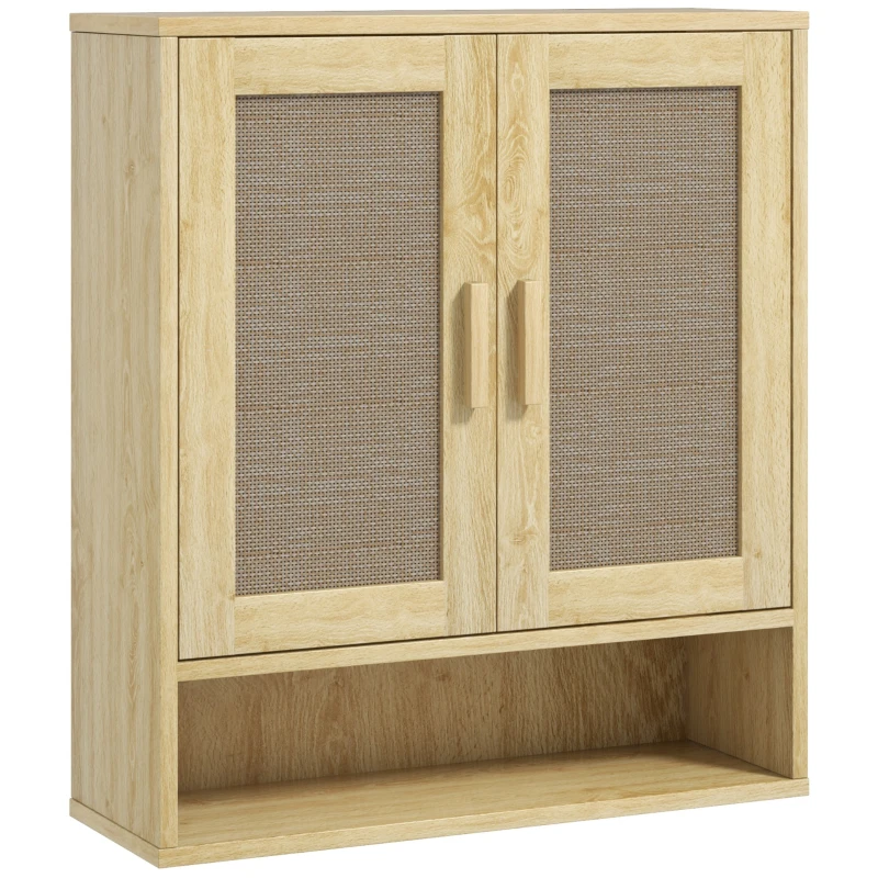 HOMCOM Over the Toilet Bathroom Cabinet, Bathroom Wall Cabinet with 2 Doors and Adjustable Shelf, Distressed Oak