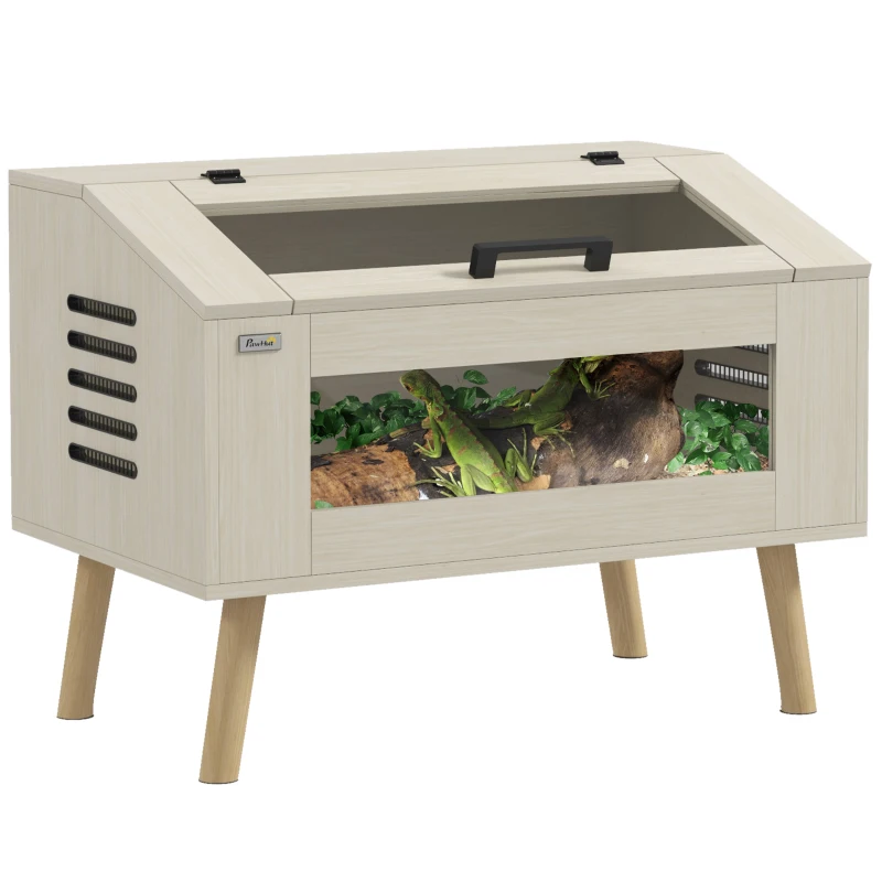 PawHut 30 Gallon Reptile Tank, Top Opening Reptile Enclosure with Glass Windows for Snakes, Lizards Horned Frogs & Chameleons