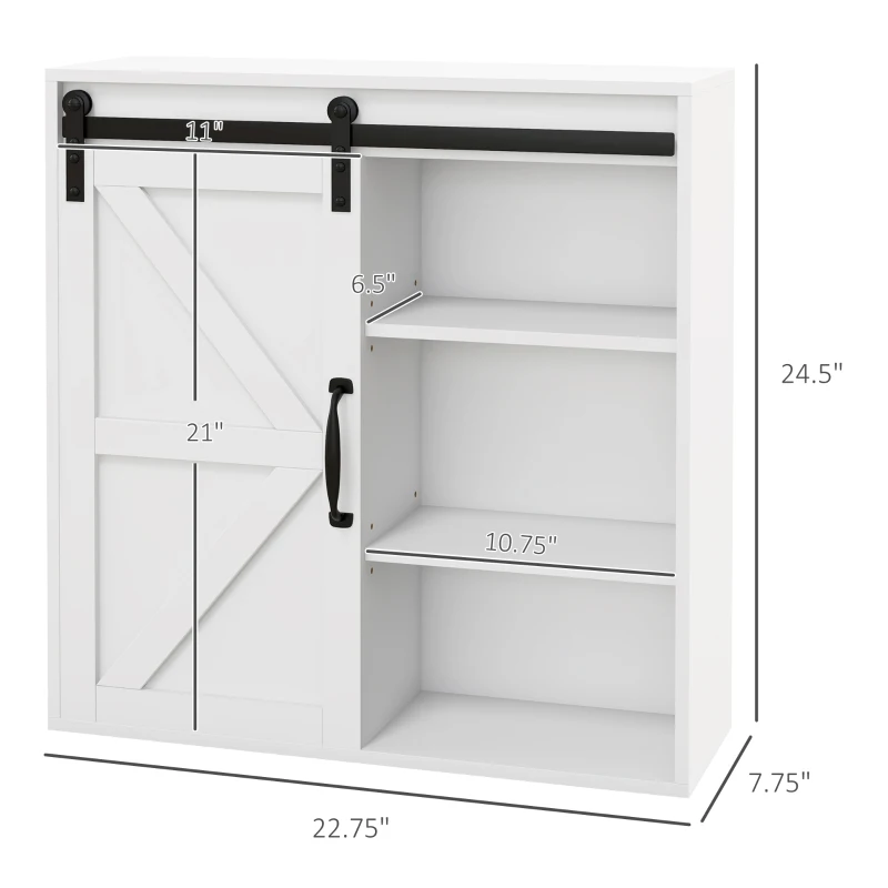 kleankin Bathroom Medicine Cabinet, Wall Cabinet with Sliding Door and Adjustable Shelf, 22.75" x 7.75" x 24.5", White