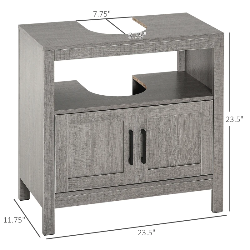 kleankin Pedestal Sink Storage Cabinet, Bathroom Under Sink Cabinet with 2 Doors and Open Shelf, Bathroom Vanity, Gray