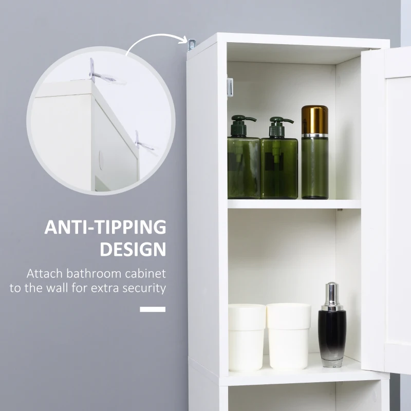 kleankin Tall Bathroom Storage Cabinet with Mirror, Wooden Freestanding Tower Cabinet with Adjustable Shelves for Bathroom or Living Room, White