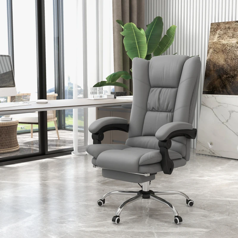 Vinsetto PU Leather Executive Massage Office Chair with 4 Vibration, Computer Desk Chair, Heated Reclining Chair with Adjustable Height, Swivel Wheels, Gray