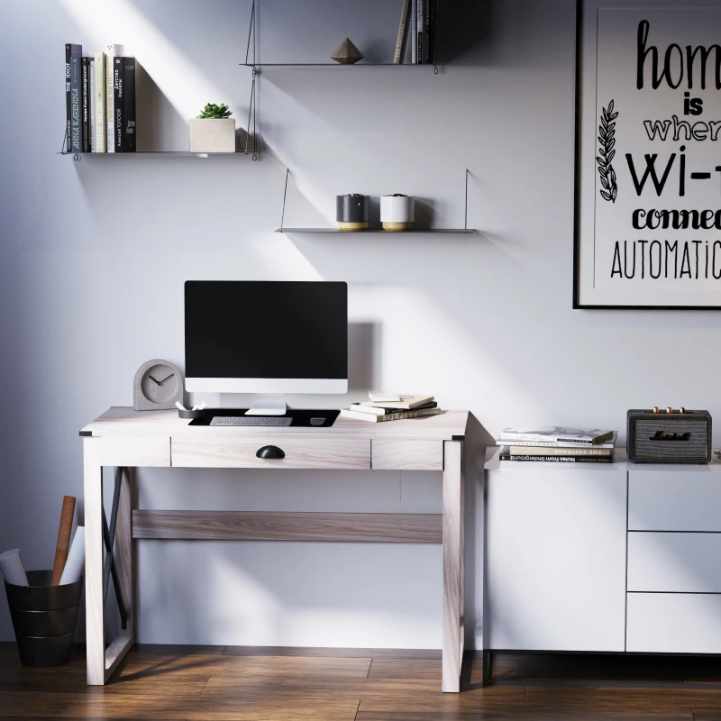 HOMCOM 44 inch Home Office Computer Desk, Rustic Writing Desk, Farmhouse Workstation with Storage Drawer, X-Frame