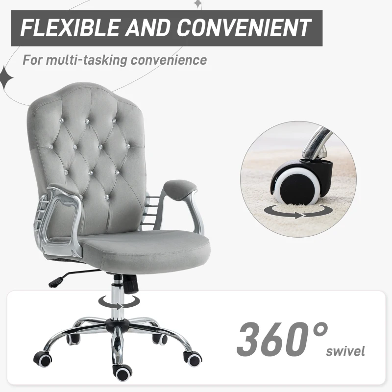 Vinsetto Velvet Office Chair Desk Chair with 360 Degree Swivel Wheels Adjustable Height Tilt Function Light Gray