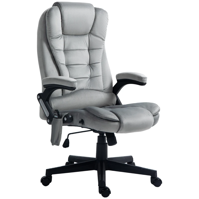 HOMCOM 6 Point Executive Office Chair with Heat, Velvet High Back Vibrating Massage Office Chair, Gray