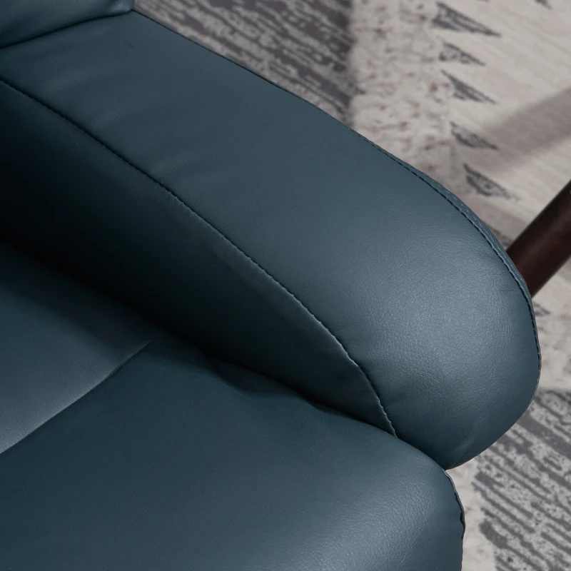 HOMCOM Swivel Recliner with Ottoman, Faux Leather Reclining Chair with Massage, Footstool Remote and Side Pocket, Blue