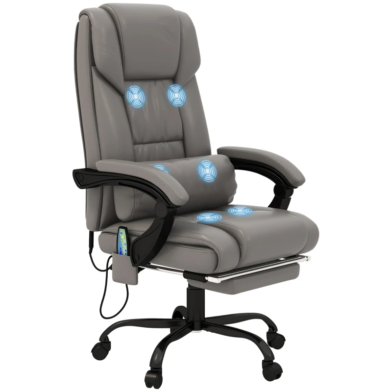 Vinsetto Massage Office Chair with 6 Vibrating Points, High Back Reclining Office Chair with Footrest and Remote, Gray