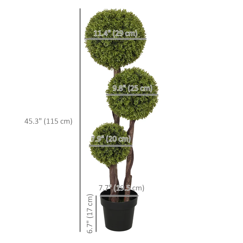 HOMCOM 4FT Potted Fake Plant, Artificial Boxwood Topiary Tree, Triple Ball Tree for Indoor and Outdoor, Green