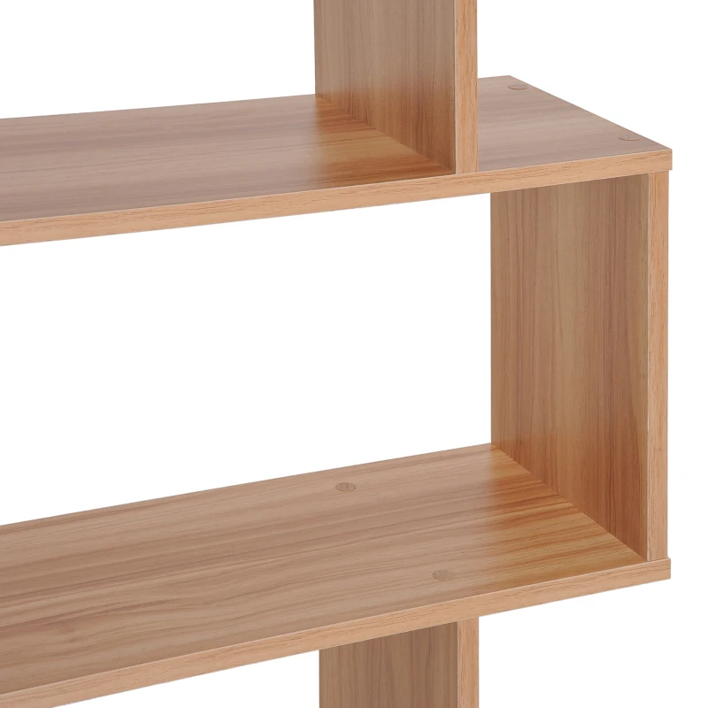HOMCOM 76" 6-Tier Geometric Wooden Bookcase S Shaped Storage Display Bookshelf Modern shelf Open Concept Living Room Home Office Furniture, Maple