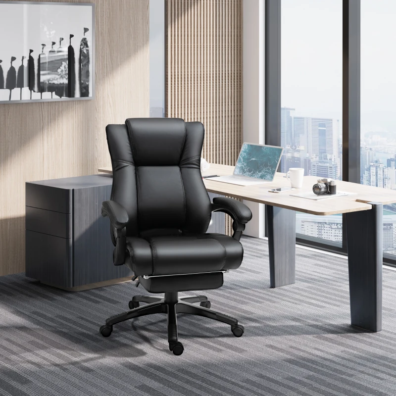 Vinsetto Executive High Back Office Chair Executive Computer Desk Chair with PU Leather, Adjustable Height and Retractable Footrest, Black