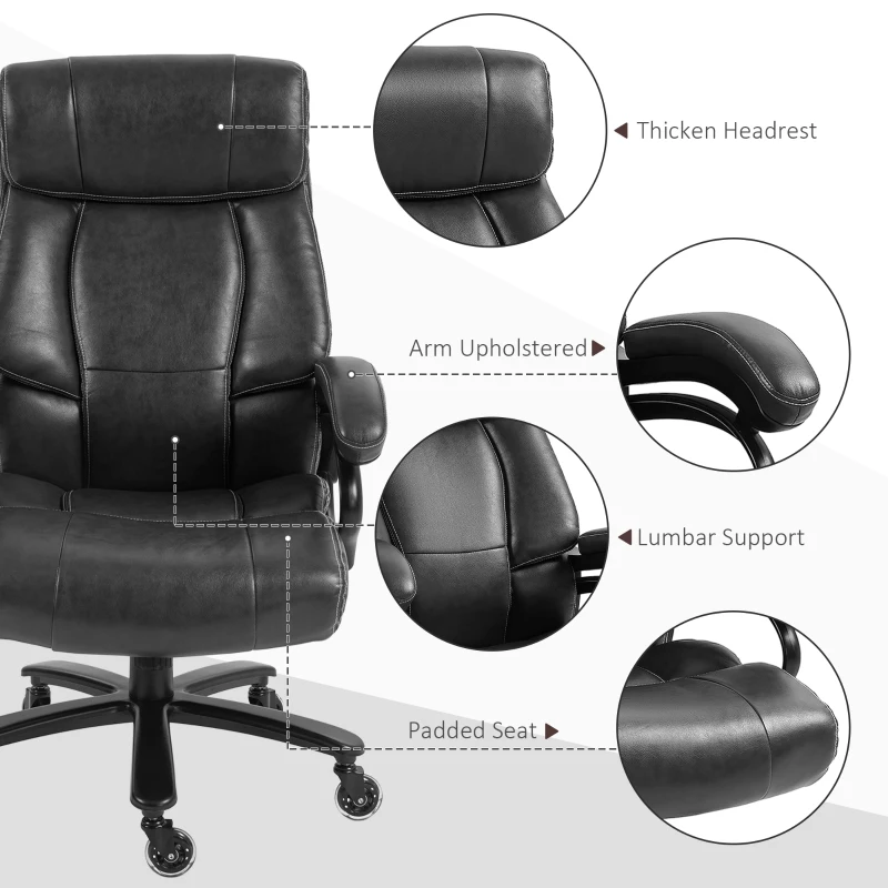 Vinsetto Big and Tall Office Chair, 400 lbs, Executive Comfy Computer Chair with PU Leather, Swivel Wheels, Black