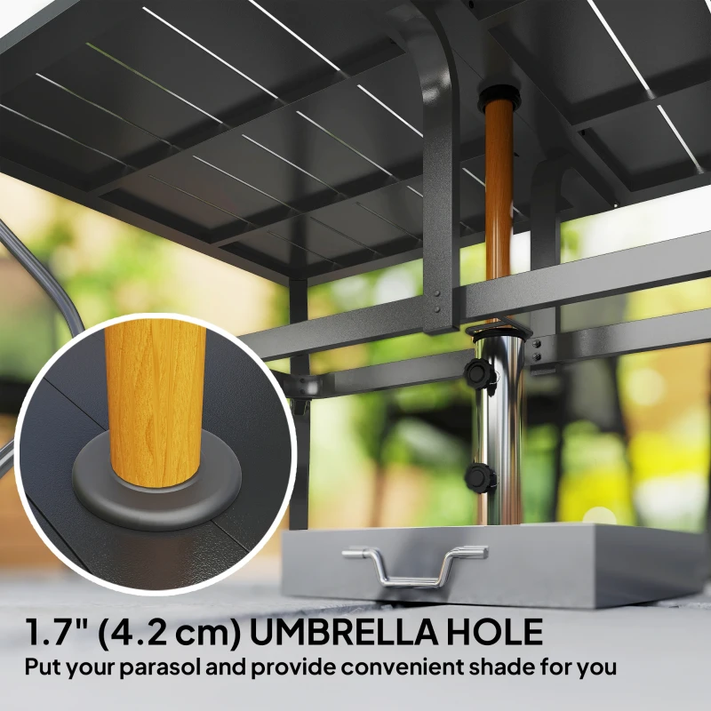 Outsunny Rectangle Patio Dining Table with Umbrella Hole, Outdoor Dining Table for 6 with Steel Frame for Garden, Balcony, Black