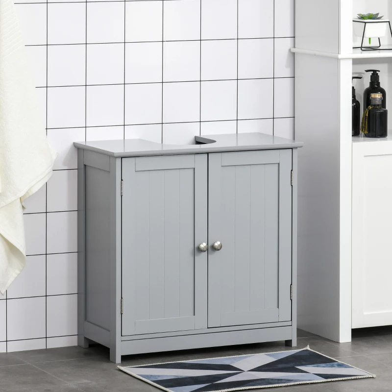 kleankin Bathroom Vanities, Bathroom Sink Cabinets with U-Shape Cut-Out and Adjustable Internal Shelf, Gray