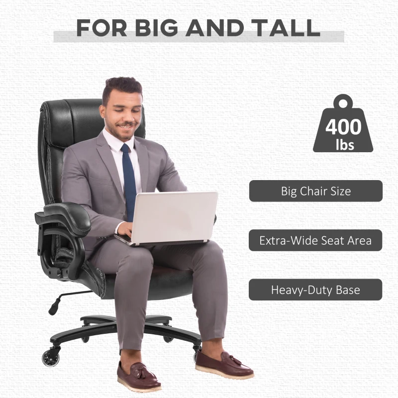 Vinsetto Big and Tall Office Chair, 400 lbs, Executive Comfy Computer Chair with PU Leather, Swivel Wheels, Black