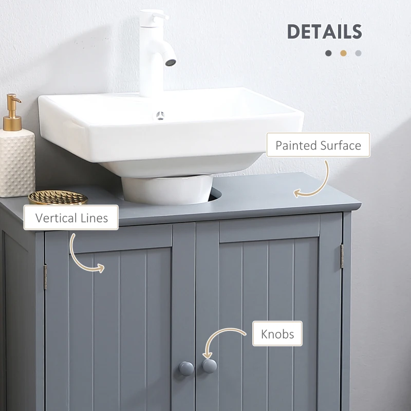 HOMCOM Under Sink Bathroom Cabinet, Pedestal Sink Storage Cabinet with 2 Doors, Shelf and U-Shape, Gray